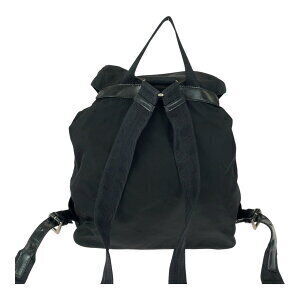 Prada leather backpack logo triangular nylon plate Tessuto black